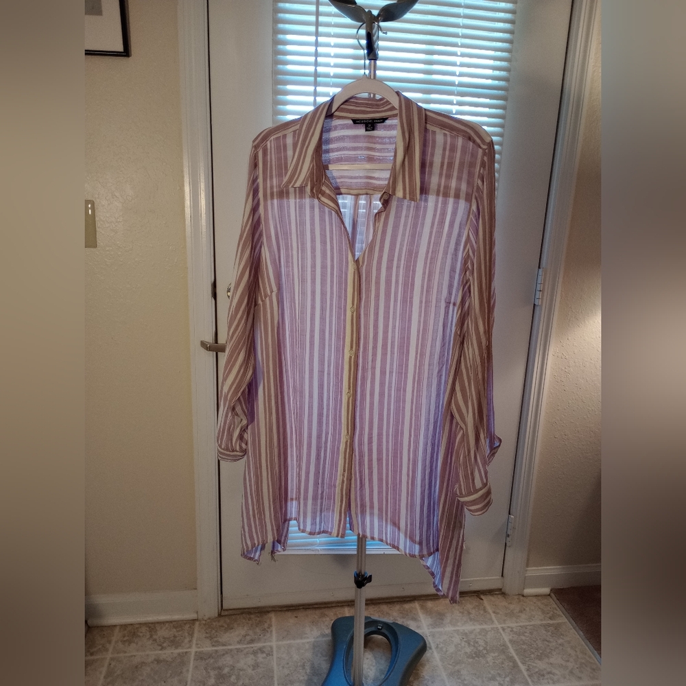 Zac and Rachel Striped Mauve and White Blouse